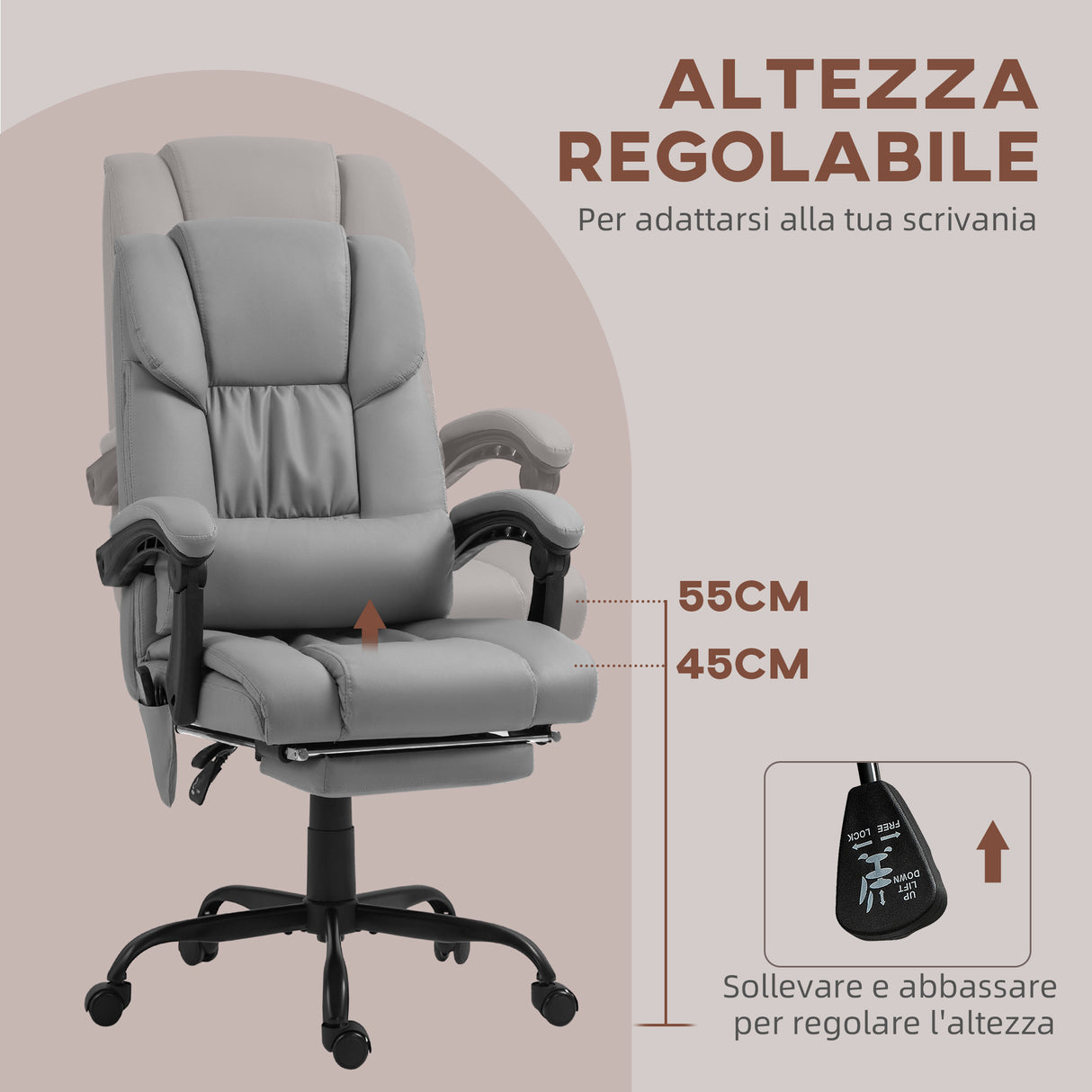 easycomfort easycomfort poltrona massaggiante e reclinabile con poggiapiedi in finta pelle e acciaio 66x75x112 122 cm grigio