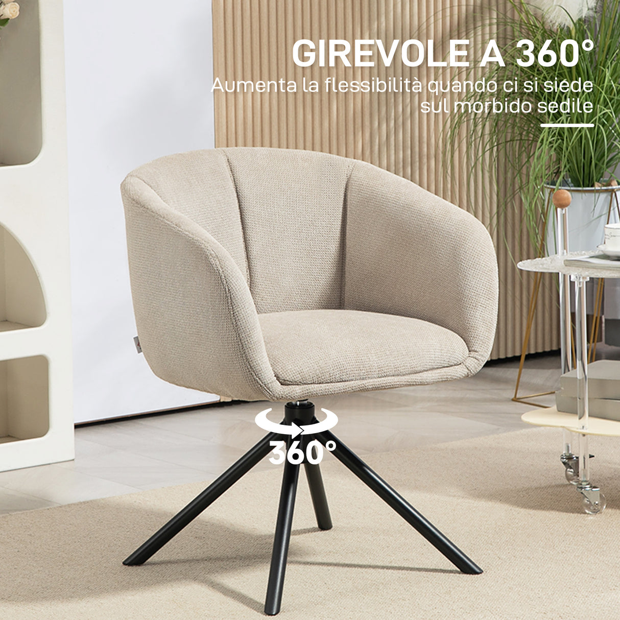 easycomfort easycomfort poltrona moderna girevole con seduta imbottita in tessuto boucle per salotto e ufficio grigio chiaro