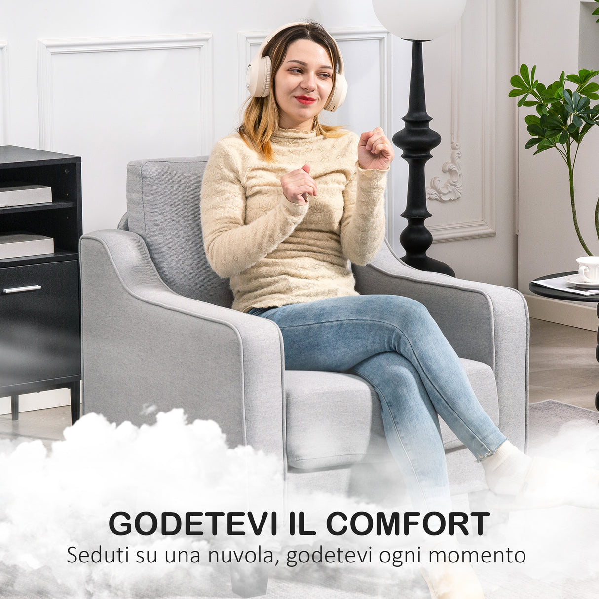 easycomfort easycomfort poltrona moderna in tessuto con imbottitura spessa e molle insacchettate 77x77x86 cm grigio