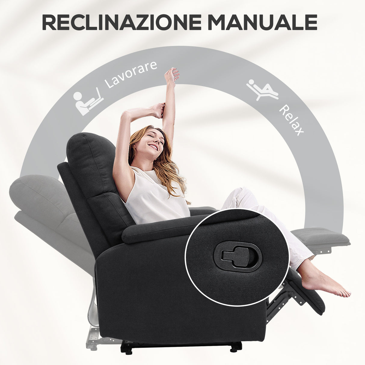 easycomfort easycomfort poltrona reclinabile manualmente a 60 extra imbottita in tessuto con poggiapiedi nero