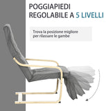 easycomfort easycomfort poltrona relax con poggiapiedi a 5 livelli e poggiatesta in legno di betulla e tessuto grigio