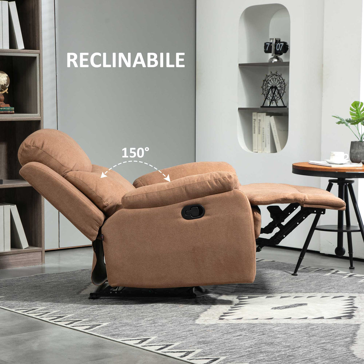 easycomfort easycomfort poltrona relax manuale reclinabile a 150 con poggiapiedi in tessuto 93x88x102cm marrone scuro