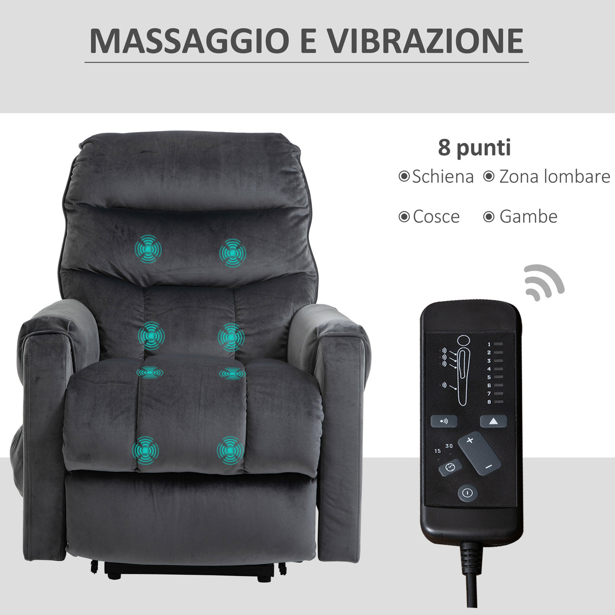 easycomfort easycomfort poltrona relax reclinabile a 135 massaggiante e alzapersona con telecomando 79x97x103cm grigio