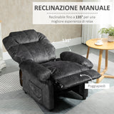easycomfort easycomfort poltrona relax reclinabile manuale in tessuto con poggiapiedi estraibile e tasca laterale nero