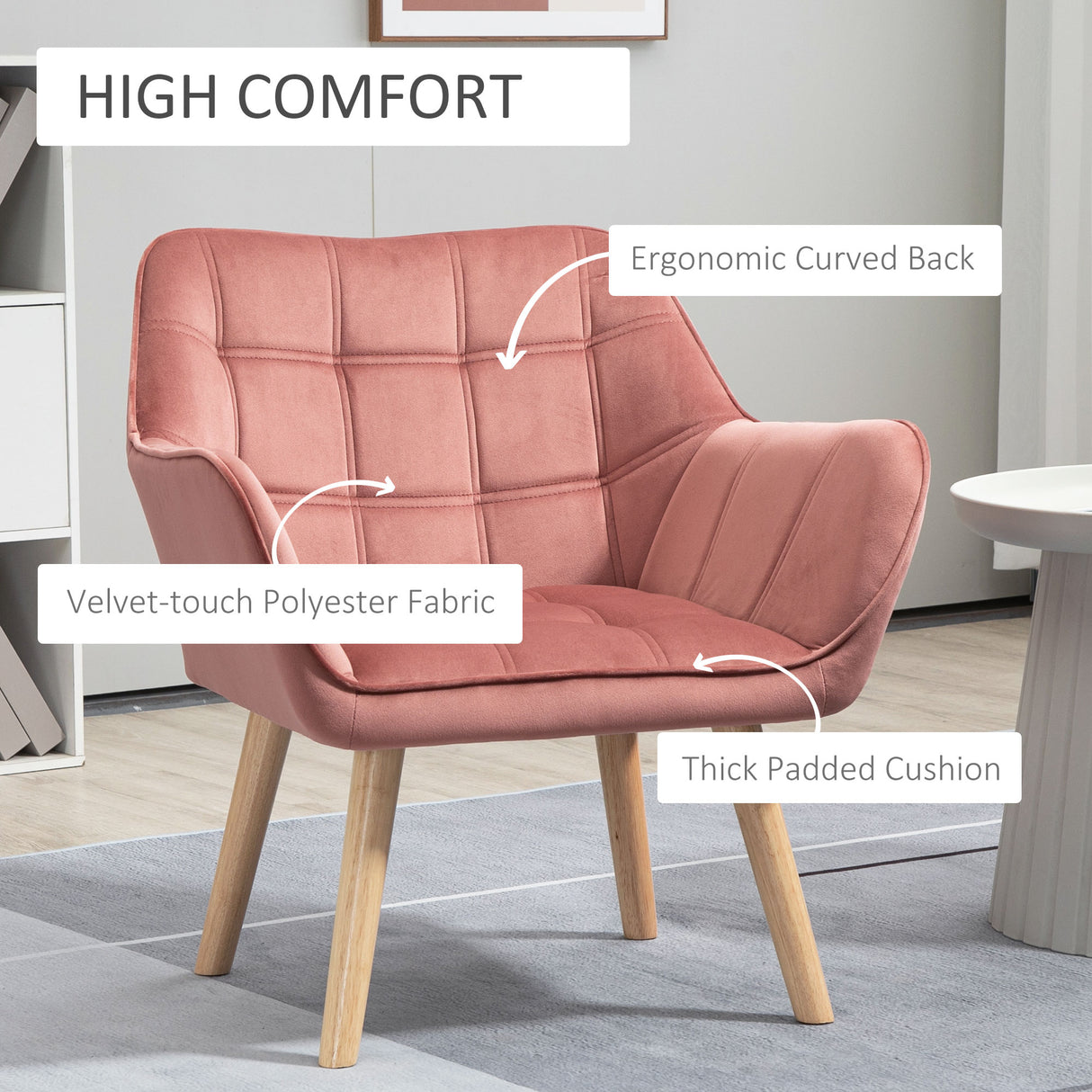 easycomfort easycomfort poltroncina stile nordico in legno ed effetto velluto rosa per soggiorno o ufficio 67x61 5x71 cm