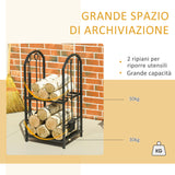 easycomfort easycomfort portalegna a 2 ripiani in metallo con paletta scopa attizzatoio e pinza 41 5x32 5x74 5 cm nero