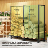 easycomfort easycomfort portalegna per camino a 2 sezioni in acciaio con 6 gambe e 3 anelli 123x32x115 cm nero