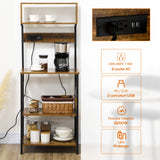easycomfort easycomfort scaffale cucina con multipresa ripiani e ganci stile industriale 60x42x153cm marrone