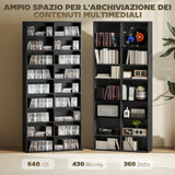easycomfort easycomfort scaffale porta cd con 14 ripiani regolabili capacita di 640 cd360 dvd 78 5x24x175 cm nero