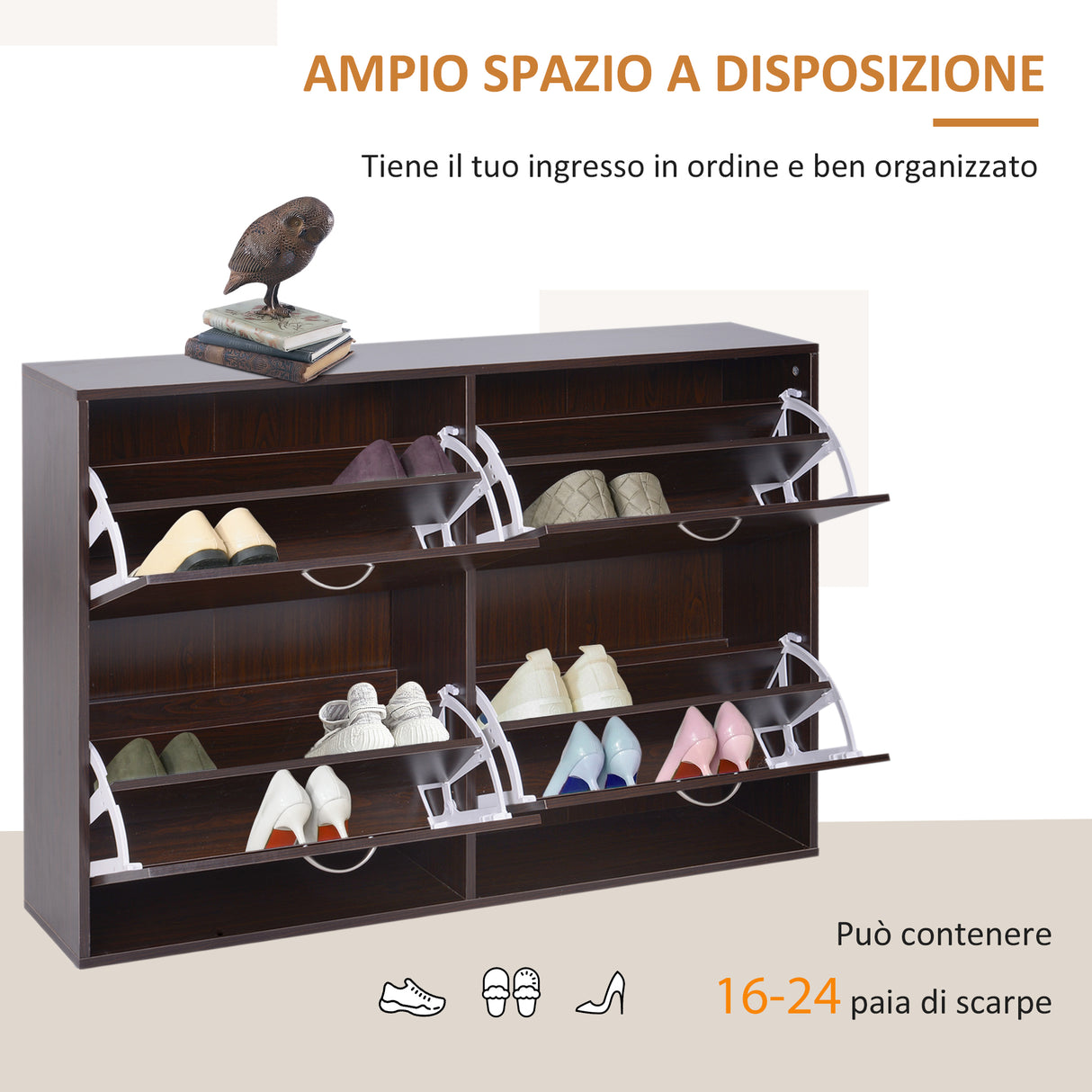 easycomfort easycomfort scarpiera salvaspazio da 24 paia con mensole regolabili e 4 cassetti in legno 120x24x81cm marrone
