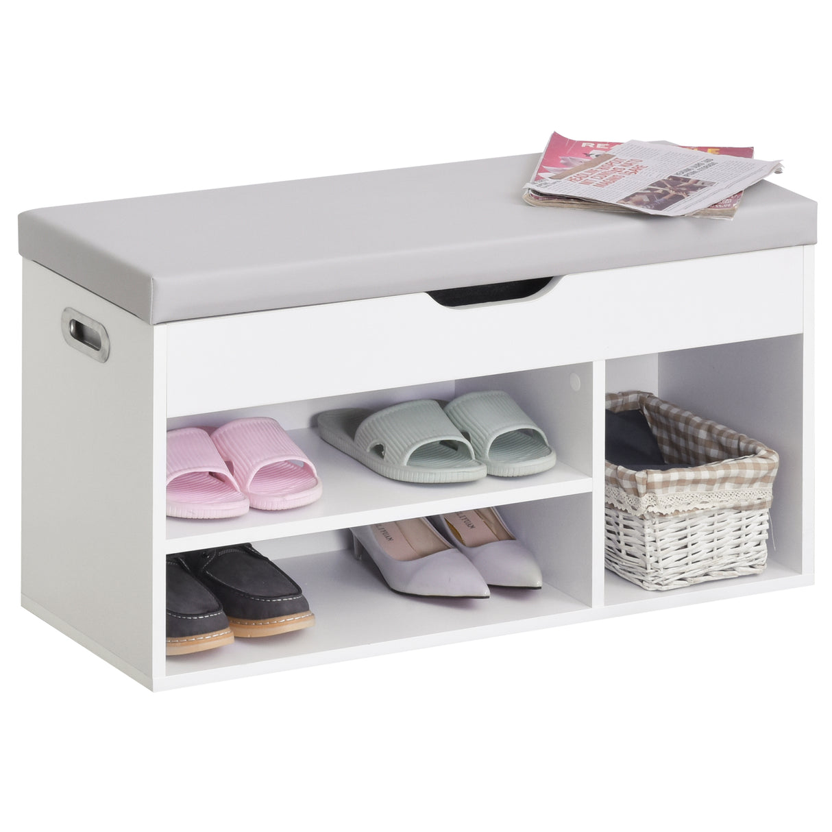 easycomfort easycomfort scarpiera salvaspazio da ingresso imbottita mobile da ingresso con scarpiera con 3 scomparti seduta in pelle pu per soggiorno e corridoio 80x30x43 cm bianco ean 8054111849661