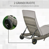 easycomfort easycomfort sdraio da giardino in rattan pe con schienale regolabile e cuscino 207x70x70cm grigio