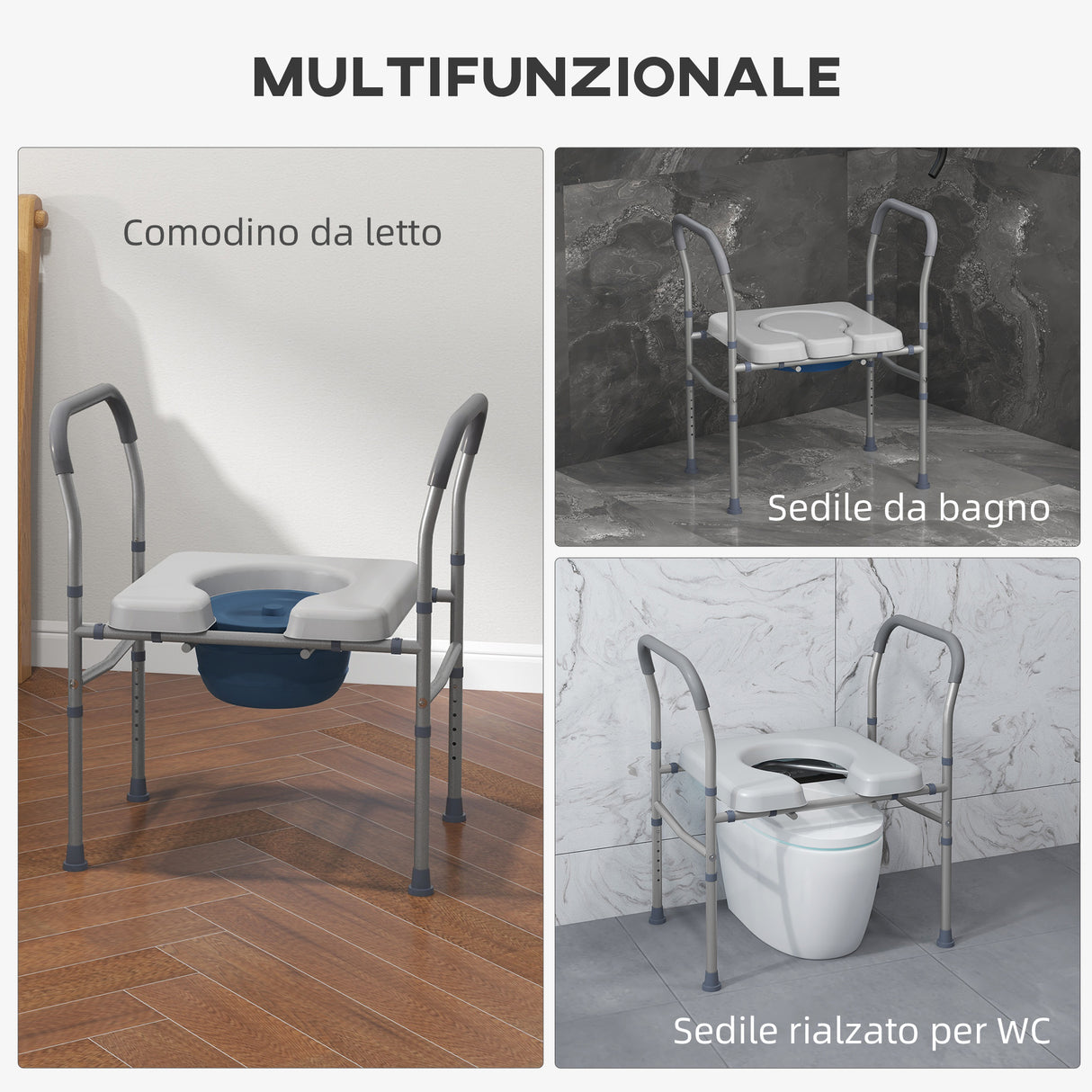 easycomfort easycomfort sedia comoda wc per anziani e disabili 4 in 1 regolabile in altezza con braccioli imbottiti grigio