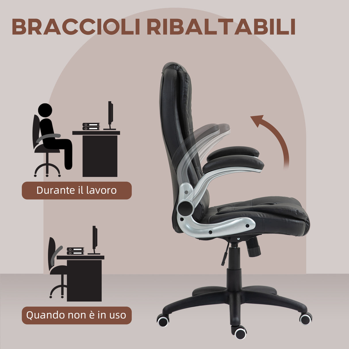 easycomfort easycomfort sedia da ufficio in finta pelle pu con braccioli ribaltabili schienale alto e dondolo nero