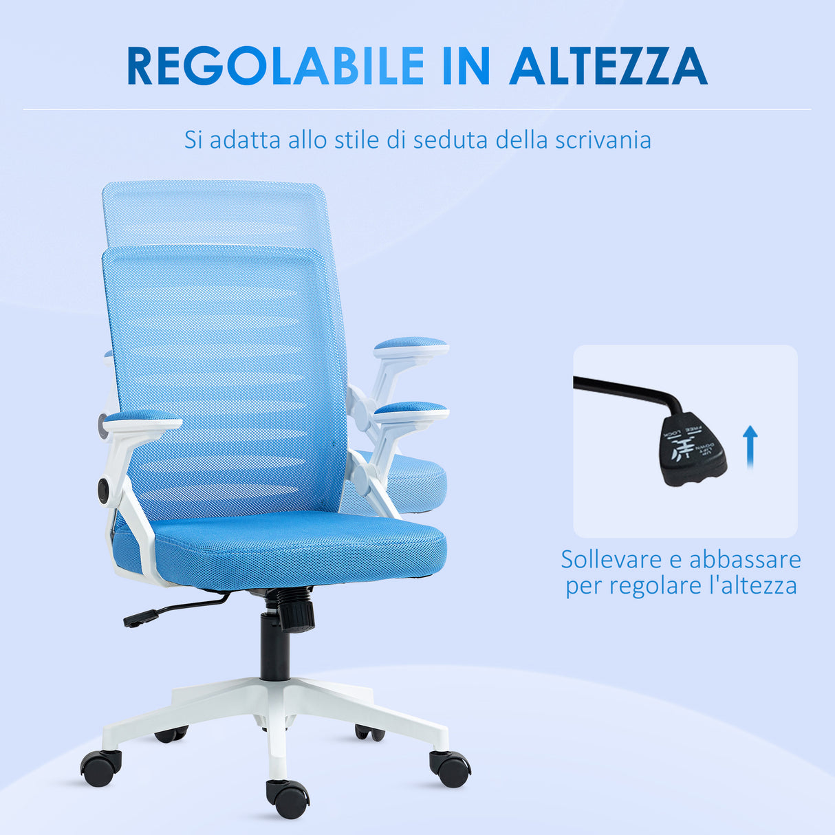 easycomfort easycomfort sedia ergonomica girevole ad altezza regolabile con braccioli 54x54x89 99 cm bianca e azzurra