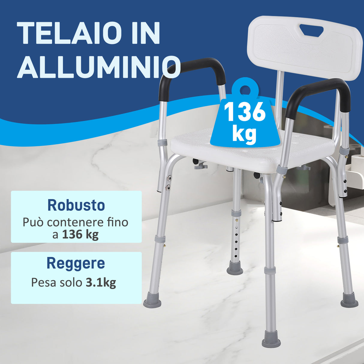easycomfort easycomfort sedia per doccia in alluminio con altezza regolabile e piedini antiscivolo 51 5x51 5x71 84cm bianco