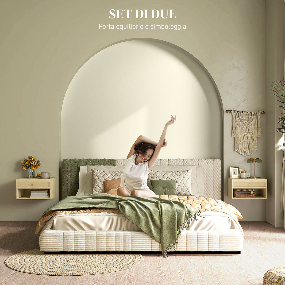 easycomfort easycomfort set 2 comodini con cassetto e ripiani aperti in stile boho in truciolato e rattan 40x34x23 cm