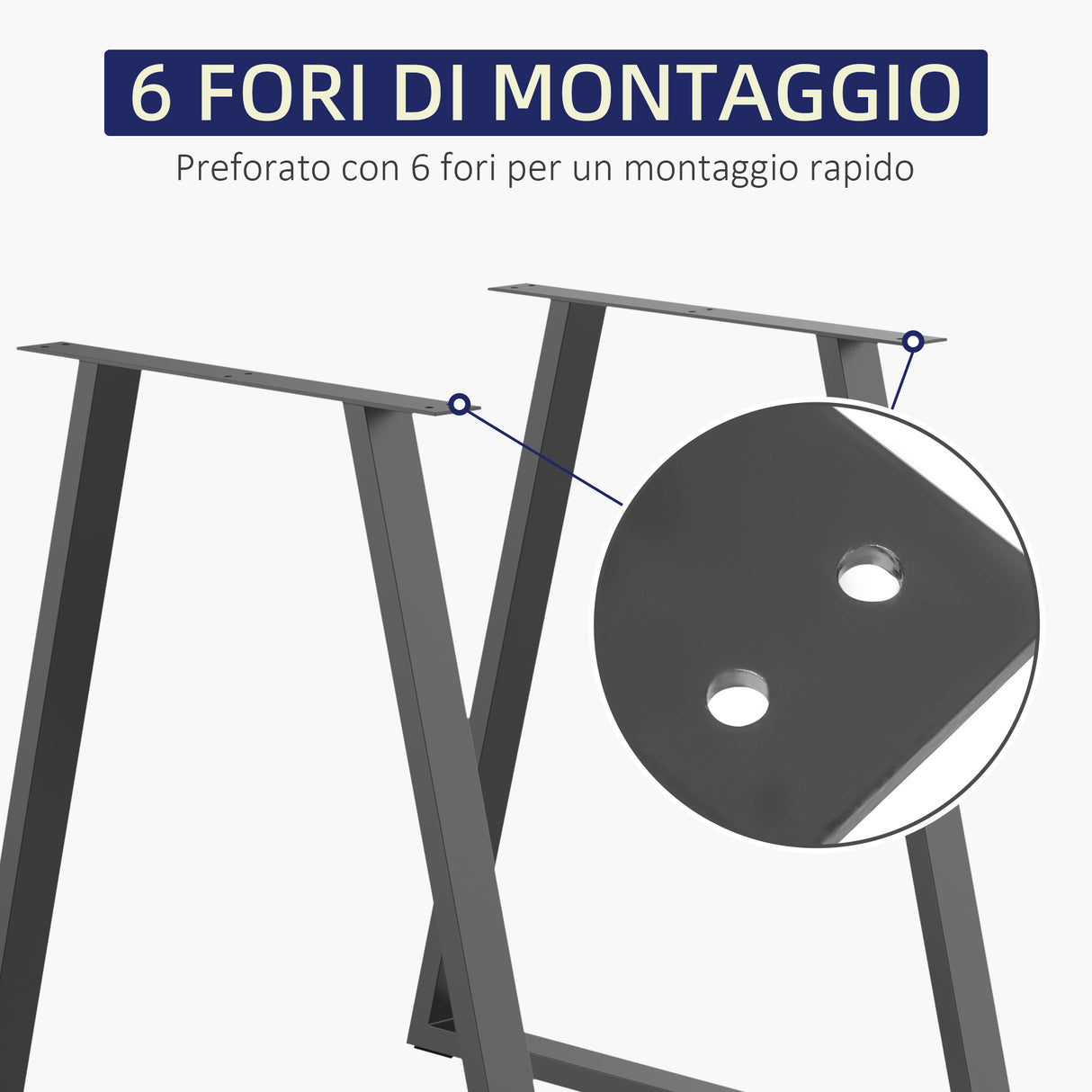 easycomfort easycomfort set 2 gambe per tavolo trapezoidali in acciaio con 6 fori e 12 viti 70x5x72 cm nero