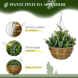 easycomfort easycomfort set 2 piante finte di lavanda con vaso e gancio in pe e vimini 25x34 cm verde e viola