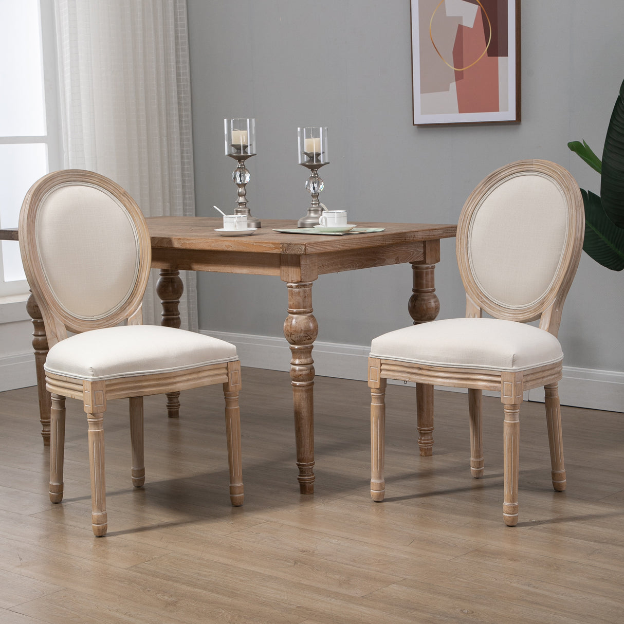 easycomfort easycomfort set 2 sedie imbottite da pranzo sedie per soggiorno stile vintage retro in legno e tessuto effetto lino bianco panna 49x56x96cm