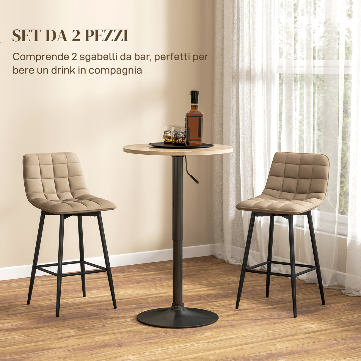 easycomfort easycomfort set 2 sgabelli da cucina stile nordico in tessuto effetto velluto e metallo 45x47x84 cm marrone