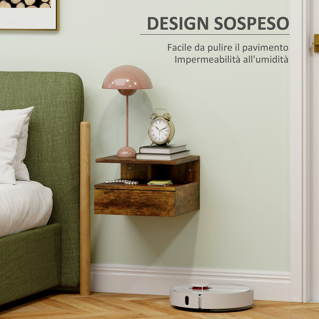 easycomfort easycomfort set da 2 comodini sospesi per camera da letto con cassetto e mensola in legno 35x32x22 5cm marrone