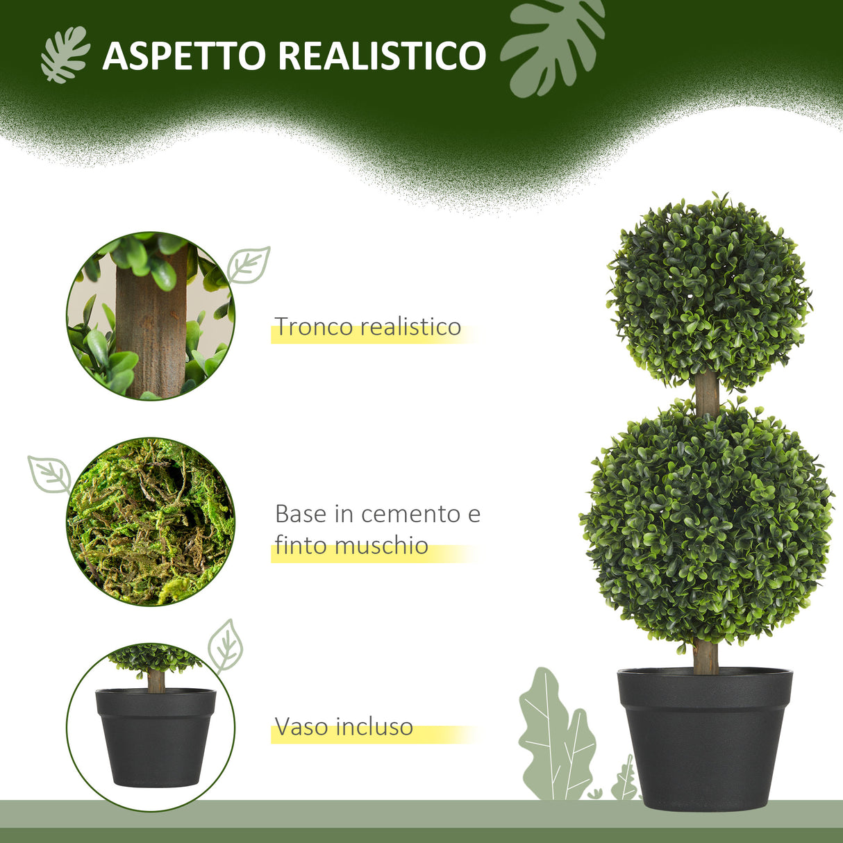 easycomfort easycomfort set da 2 piante di bosso a 2 sfere realistiche con vaso incluso a fondo rinforzato ed erba 60 cm