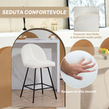 easycomfort easycomfort set da 2 sgabelli da bar con schienale in velluto e poggiapiedi in acciaio bianco crema