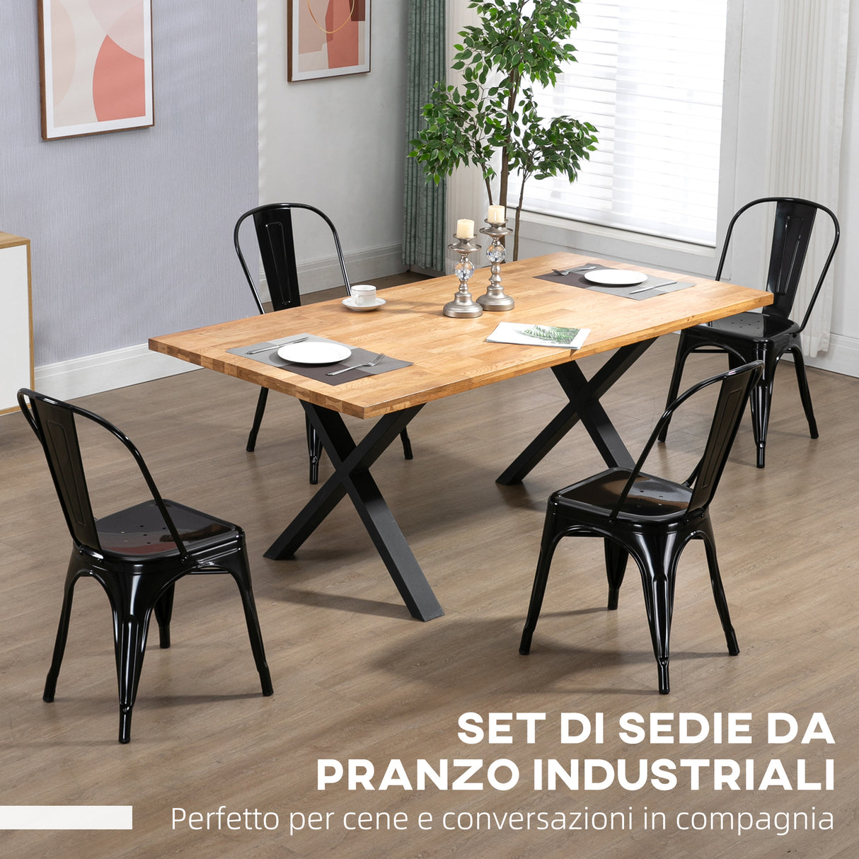 easycomfort easycomfort set da 4 sedie impilabili moderno per sale da pranzo soggiorni locali o bar stile industriale in acciaio 53x45x85cm nero