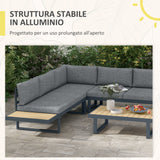 easycomfort easycomfort set da giardino 4 pezzi in alluminio con 2 divanetti poltrona angolare e tavolino da caffe grigio e teak