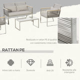 easycomfort easycomfort set da giardino 4 pezzi in rattan pe con 2 poltrone divanetto e tavolino da caffe in vetro temperato grigio