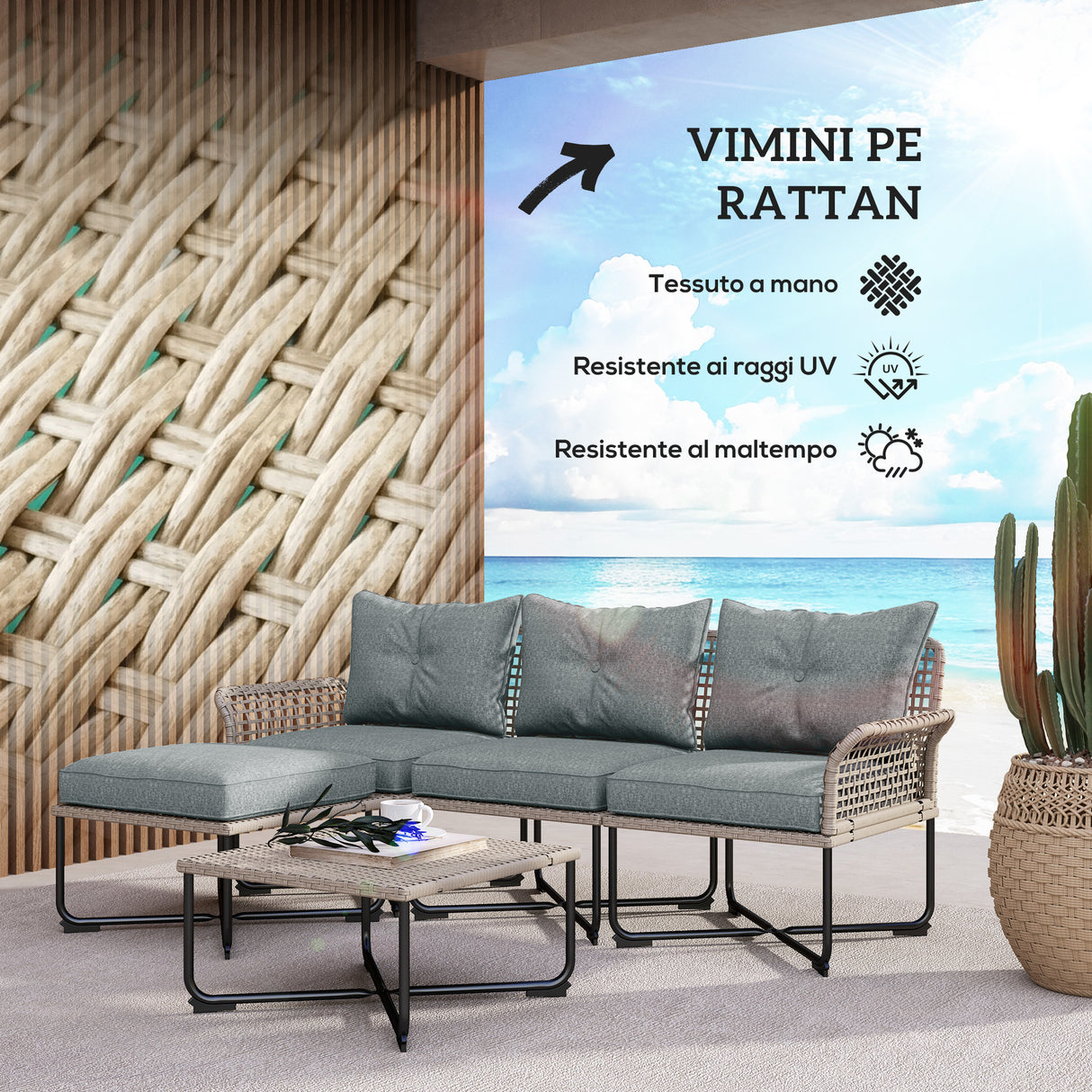 easycomfort easycomfort set da giardino 5 pezzi in rattan con 2 sedie laterali sedia centrale e 2 sgabellitavolini da caffe