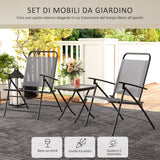 easycomfort easycomfort set da giardino con tavolo con piano in vetro e 2 sedie pieghevoli con schienale regolabile grigio
