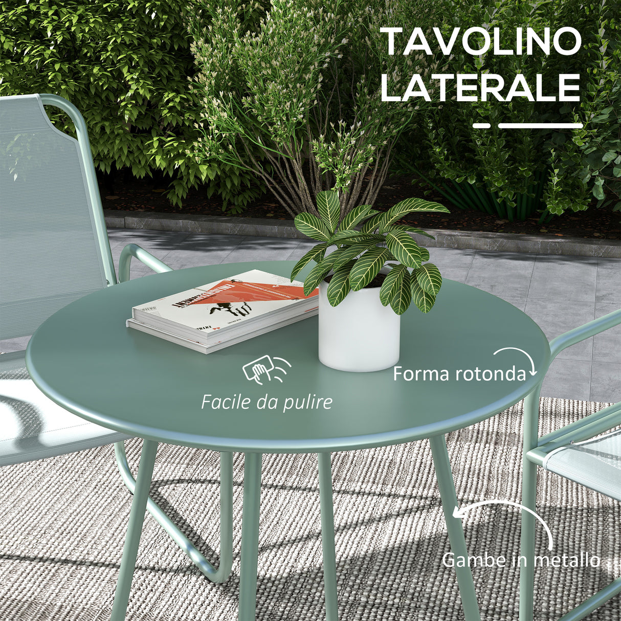 easycomfort easycomfort set da giardino con tavolo rotondo e 2 sedie in acciaio e tessuto a rete traspirante verde