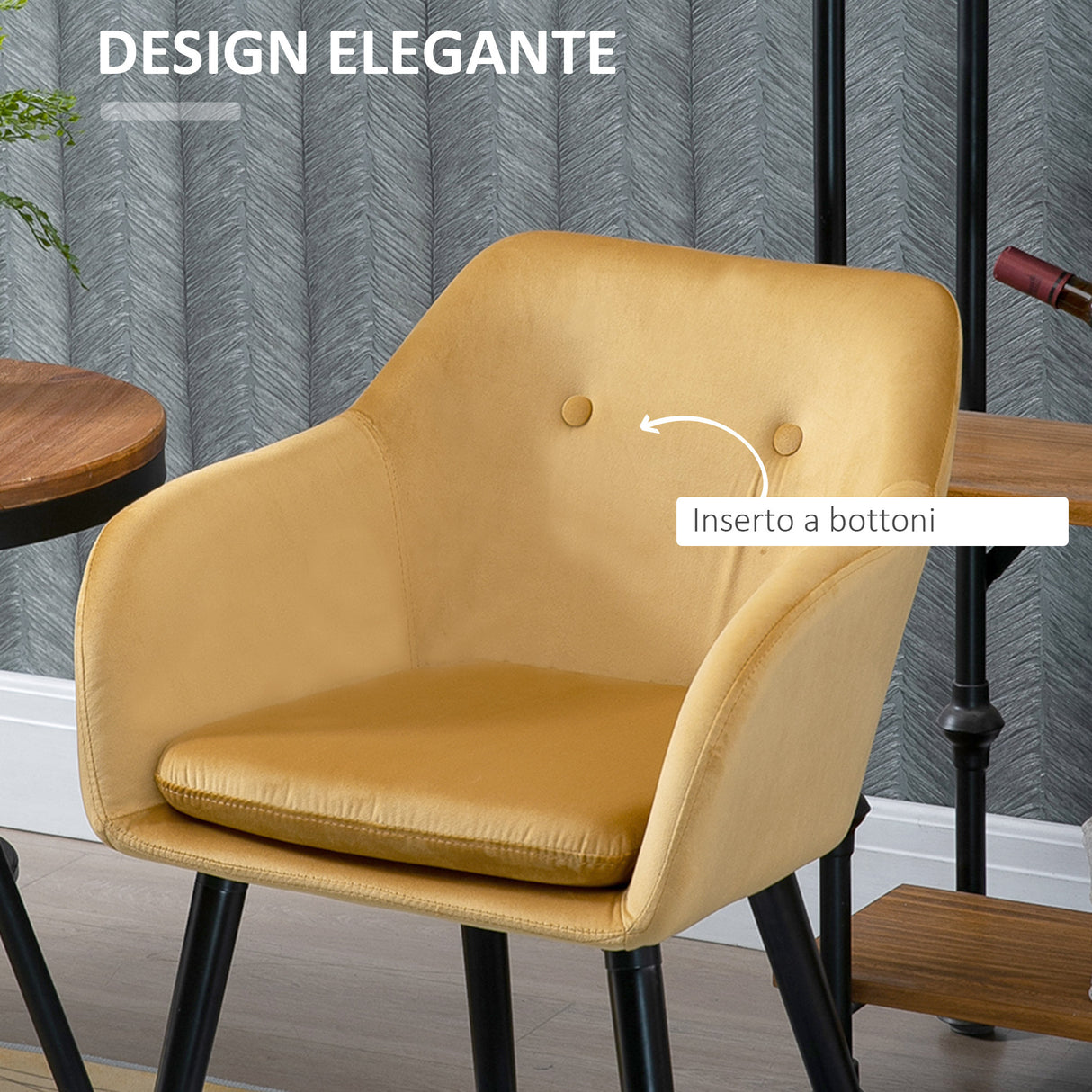 easycomfort easycomfort set di 2 sedie per sala da pranzo con braccioli imbottite e in velluto 54x56x74cm giallo