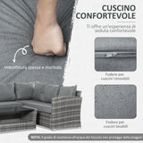 easycomfort easycomfort set mobili da giardino in rattan pe da 4 pezzi salotto con divano angolare e tavolino con vetro cuscini imbottiti e sfoderabili grigio