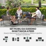 easycomfort easycomfort set salotto da giardino in rattan con 2 poltrone divanetto 2 posti e tavolino da caffe in vetro grigio