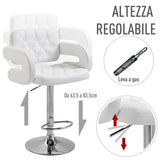 easycomfort easycomfort sgabello da bar alto con schienale e braccioli sgabello da cucina moderno girevole con altezza regolabile e poggiapiedi in finta pelle 61x50x94 114cm bianco ean 8054144130910