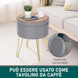 easycomfort easycomfort sgabello rotondo con vano contenitore in tessuto grigio e oro 36x36x45cm