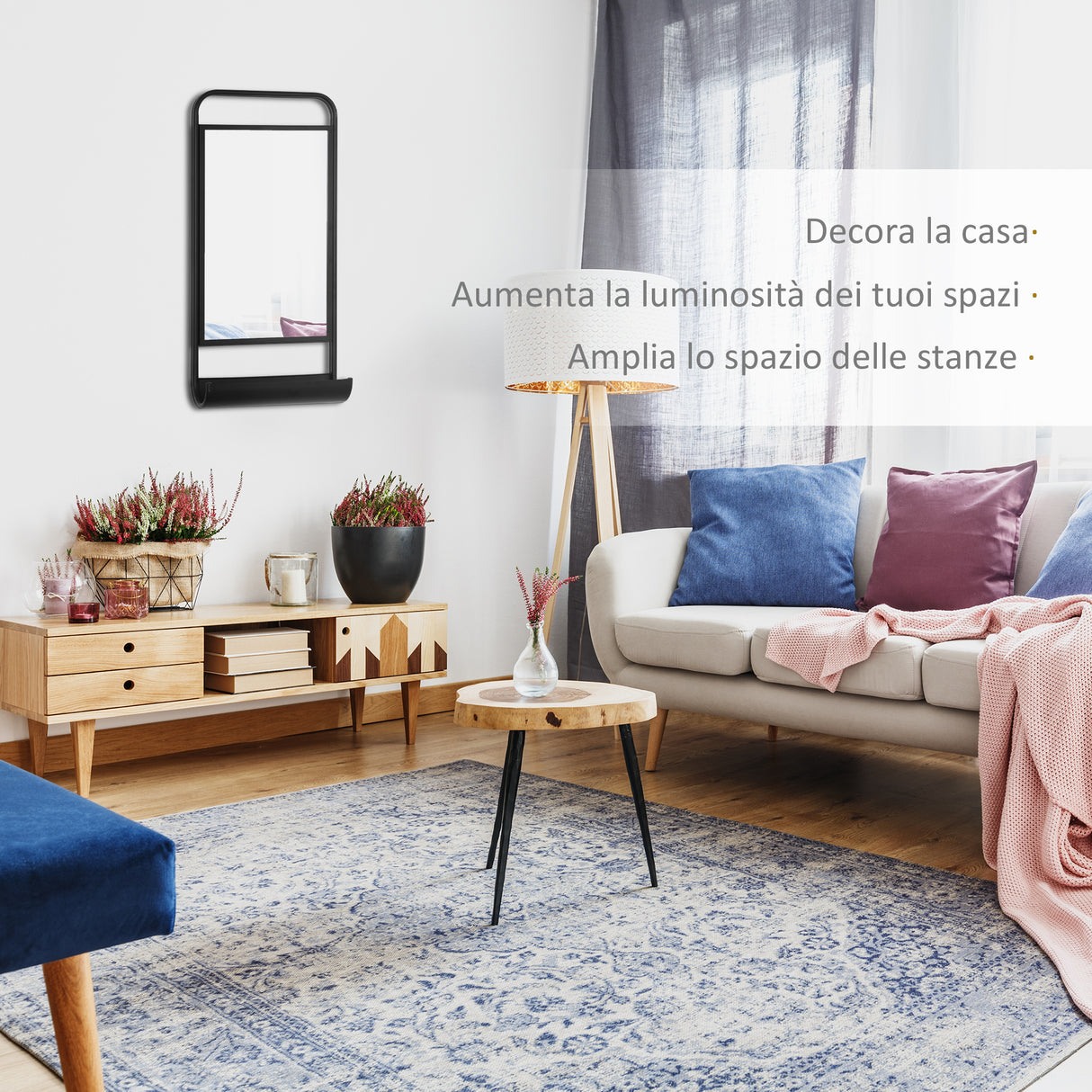 easycomfort easycomfort specchio da parete con mensola inferiore e struttura in metallo 36 2x12x71 7cm nero
