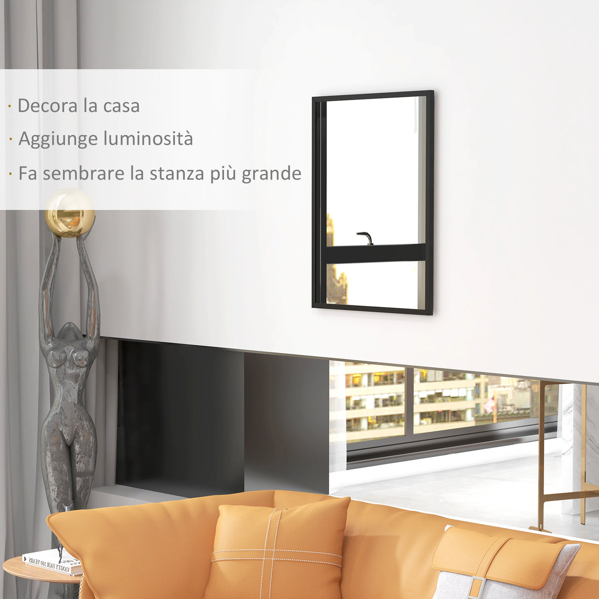 easycomfort easycomfort specchio da parete rettangolare con ganci in vetro e mdf 60x80 cm nero