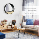 easycomfort easycomfort specchio da parete rotondo da 61cm con cassetto e cornice in metallo nero