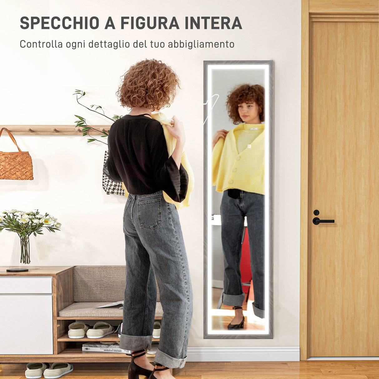 easycomfort easycomfort specchio illuminato con luci led regolabili e pulsante touch in vetro e mdf 40x5x160 cm grigio
