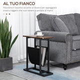 easycomfort easycomfort tavolino da salotto in truciolato e acciaio con borsa portaoggetti in tessuto oxford 49x19x55 cm marrone e nero