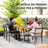easycomfort easycomfort tavolo da giardino rettangolare a 6 posti con foro per ombrellone legno e acciaio 175x80x75 cm marrone