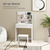 easycomfort easycomfort tavolo da trucco a 3 ripiani e cassetti con specchio e sgabello in truciolato 75x40x137 cm bianco