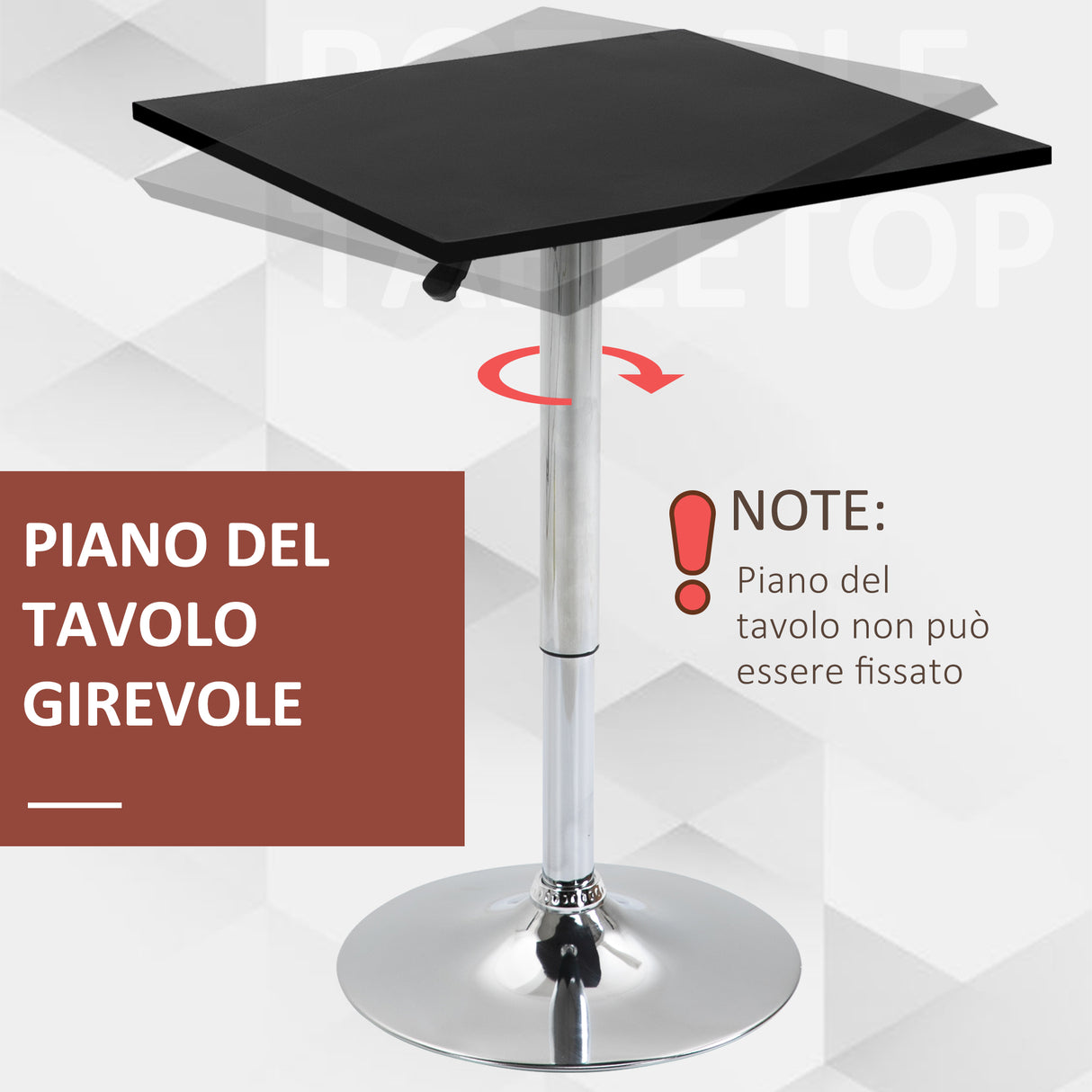 easycomfort easycomfort tavolo quadrato regolabile in altezza metallo e mdf tavolino da bar cucina soggiorno nero 60x60x69 93cm ean 8054144131962