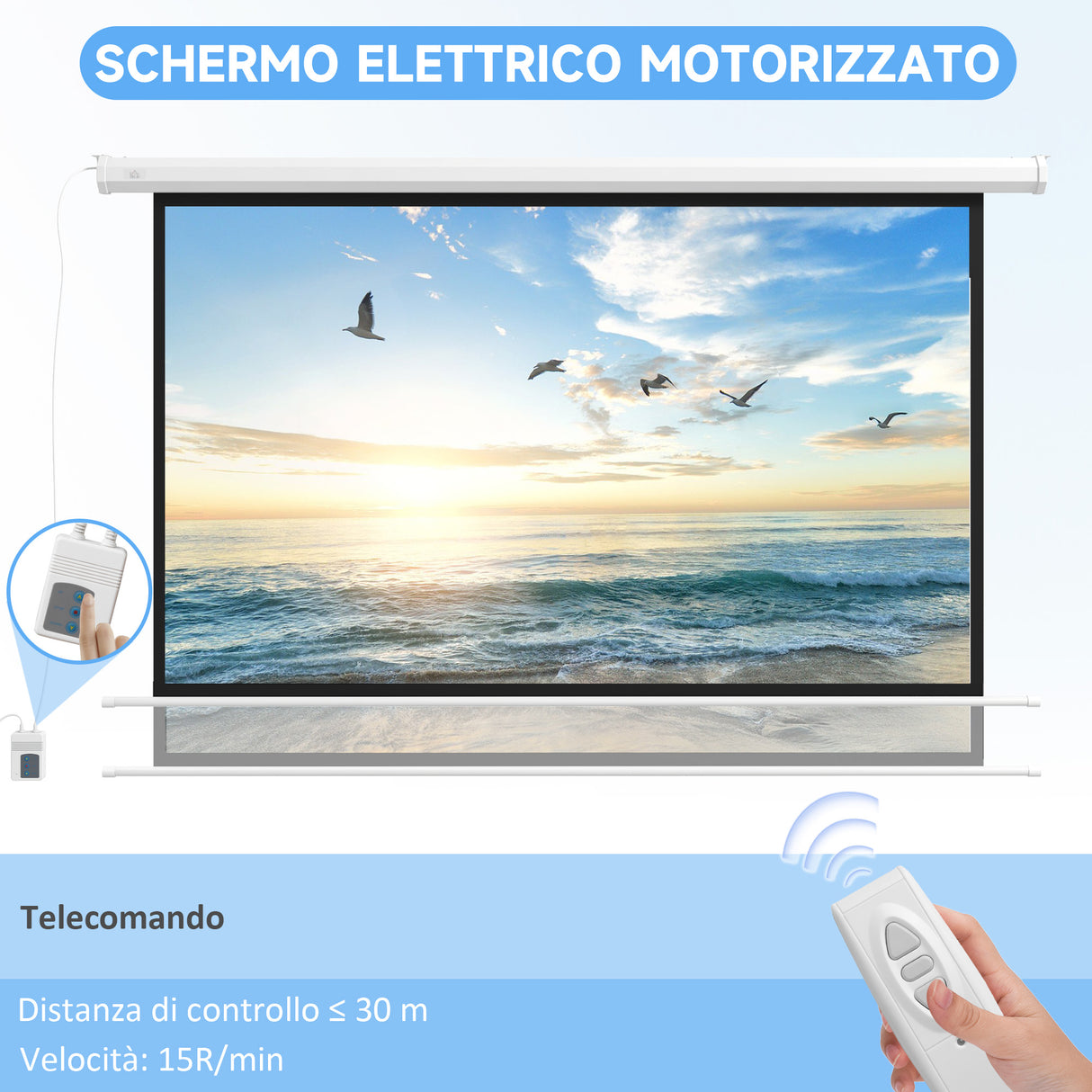 easycomfort easycomfort telo per proiettore 120 169 motorizzato con telecomando fissaggio a muro e soffitto bianco