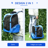 easycomfort easycomfort trasportino zaino 2 in 1 per cani e gatti con tasche e maniglia telescopica 42x25x55cm blu