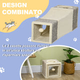 easycomfort easycomfort tunnel per gatti pieghevole con casette tiragraffi e pallina in peluche e sisal crema